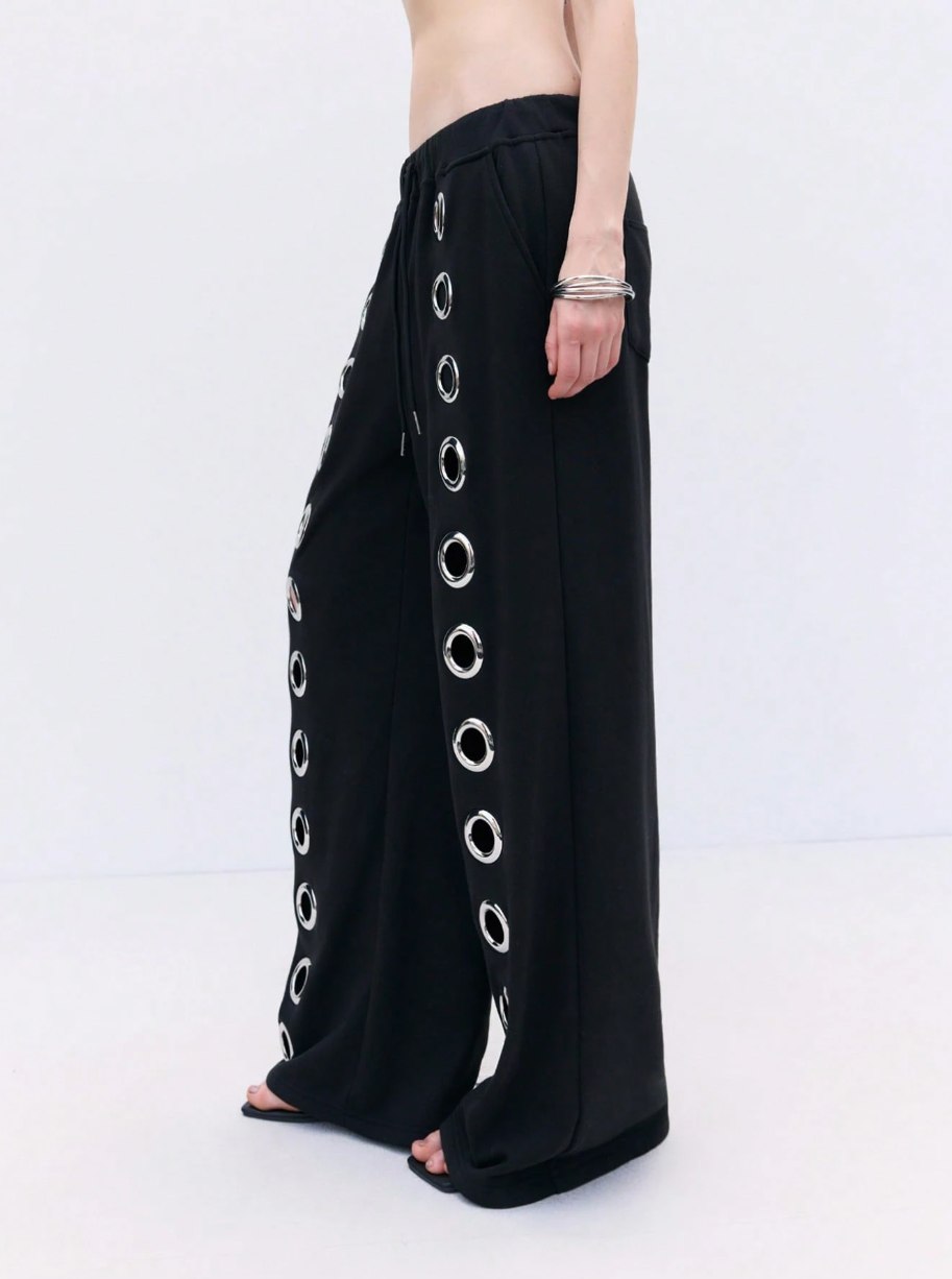 Wide-Leg Pants with Metal Eyelet Details