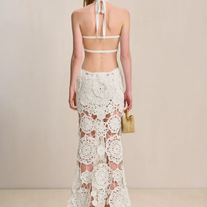 White Crochet Cut-Out Maxi Dress