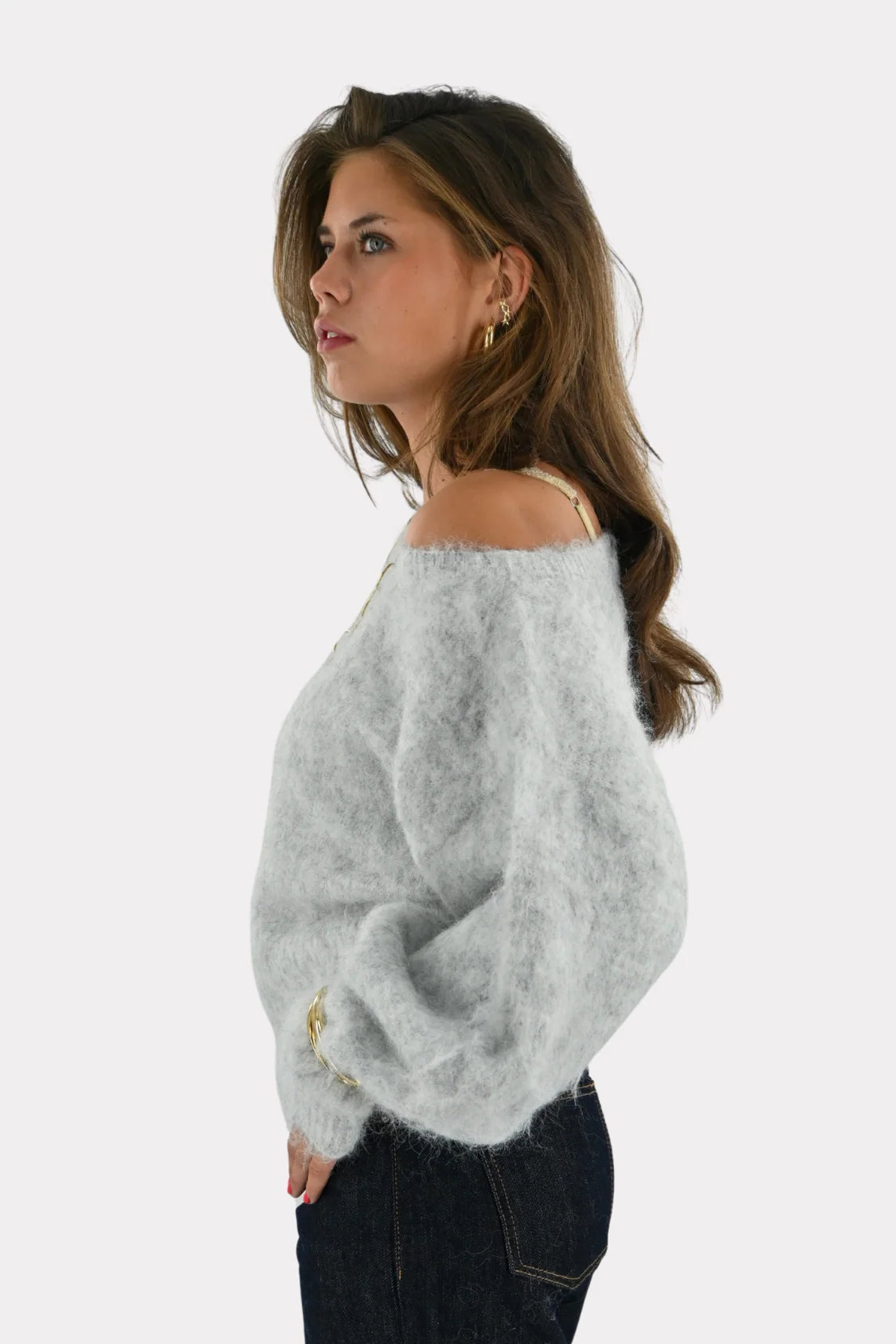 Women’s Knit Sweater – Light Grey Cozy Style