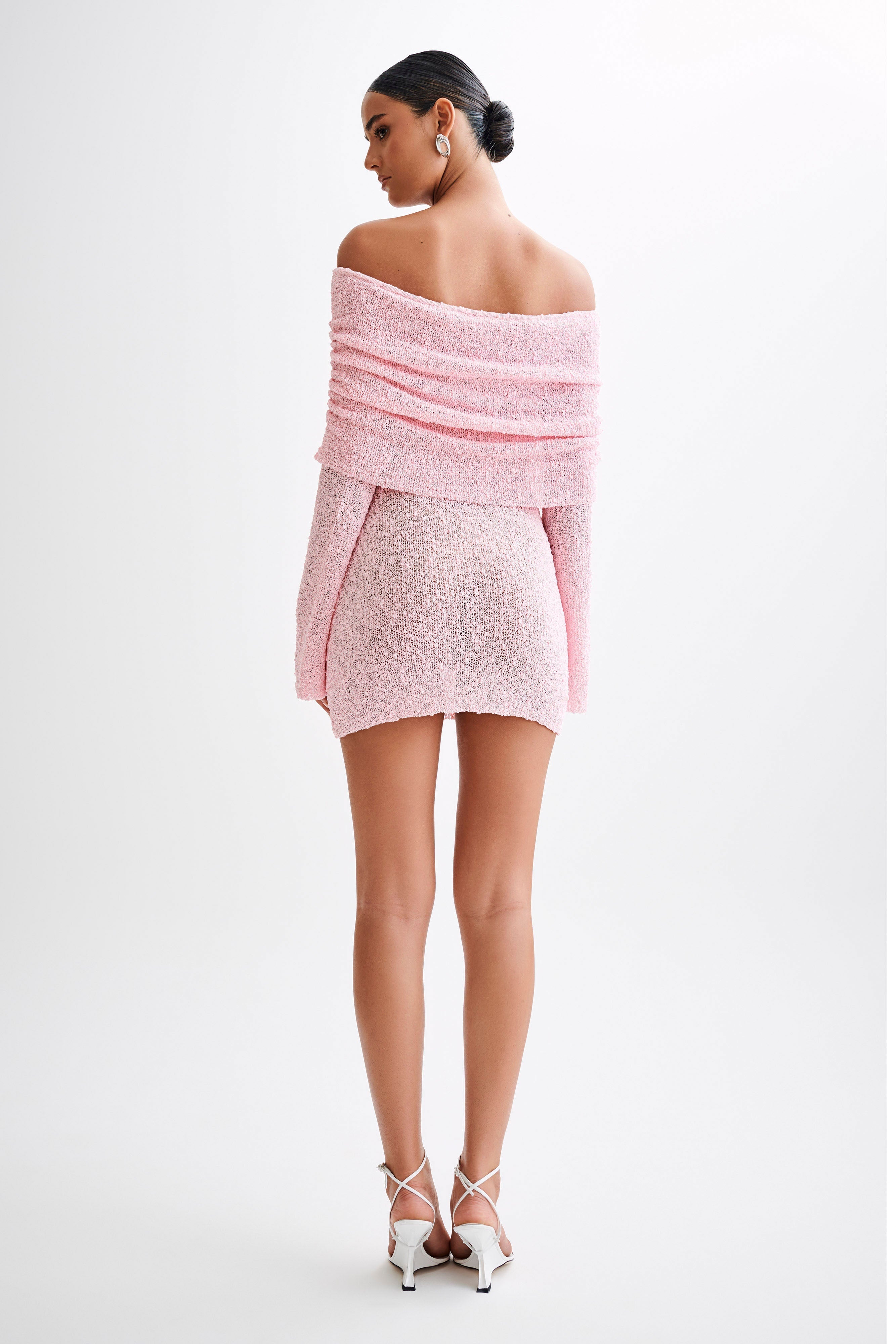 Ivory Bouclé Off-Shoulder Mini Dress