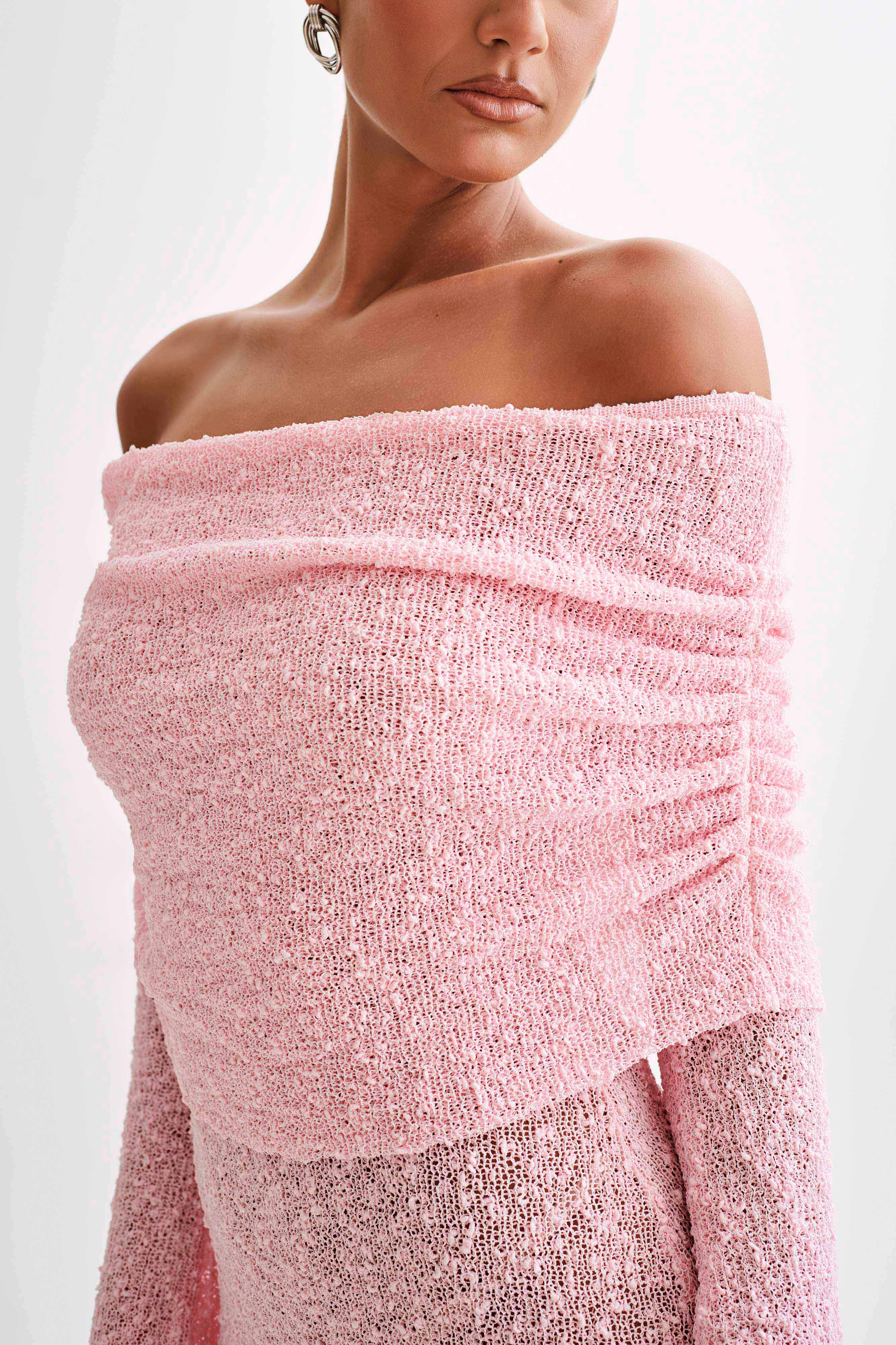 Ivory Bouclé Off-Shoulder Mini Dress