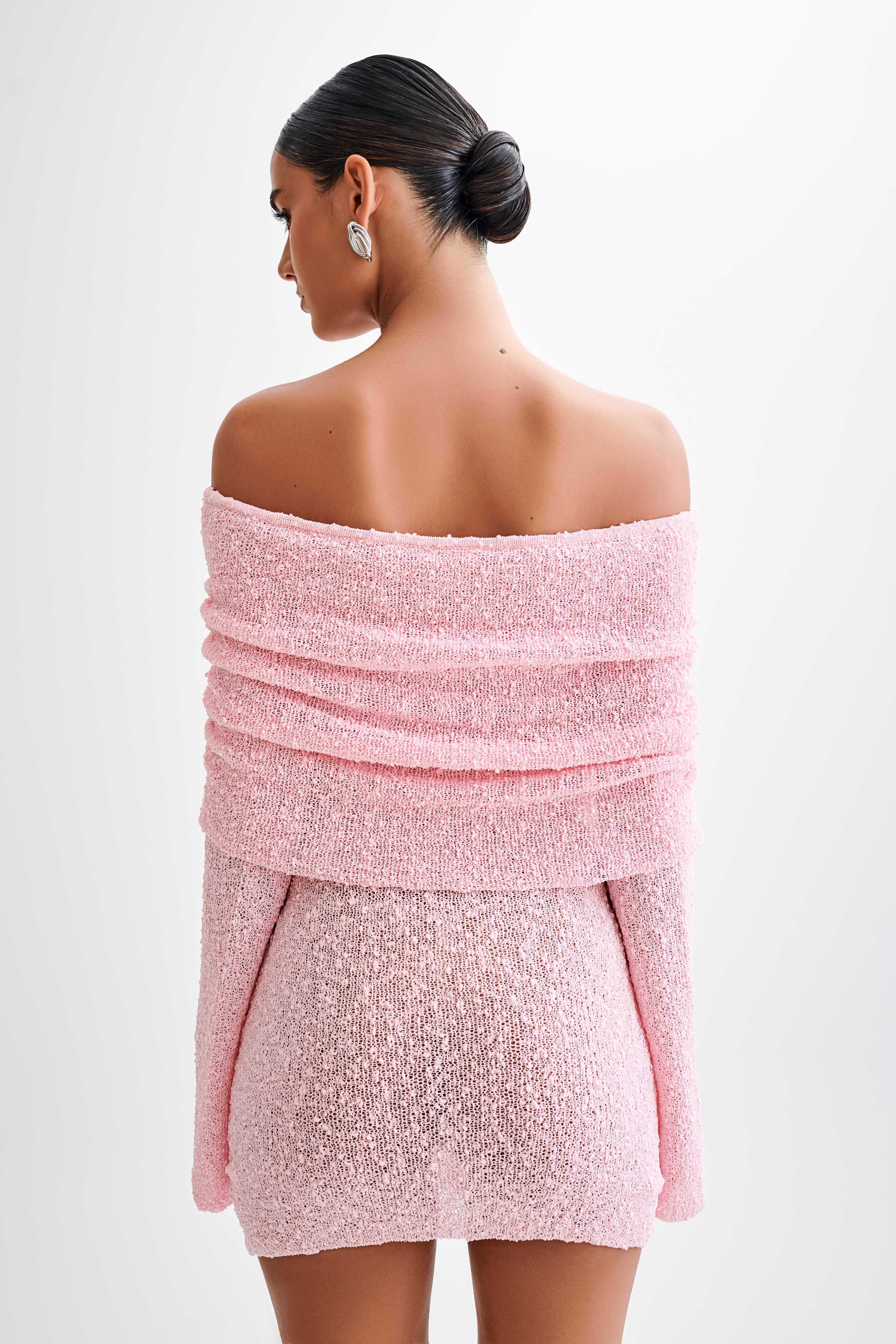 Ivory Bouclé Off-Shoulder Mini Dress