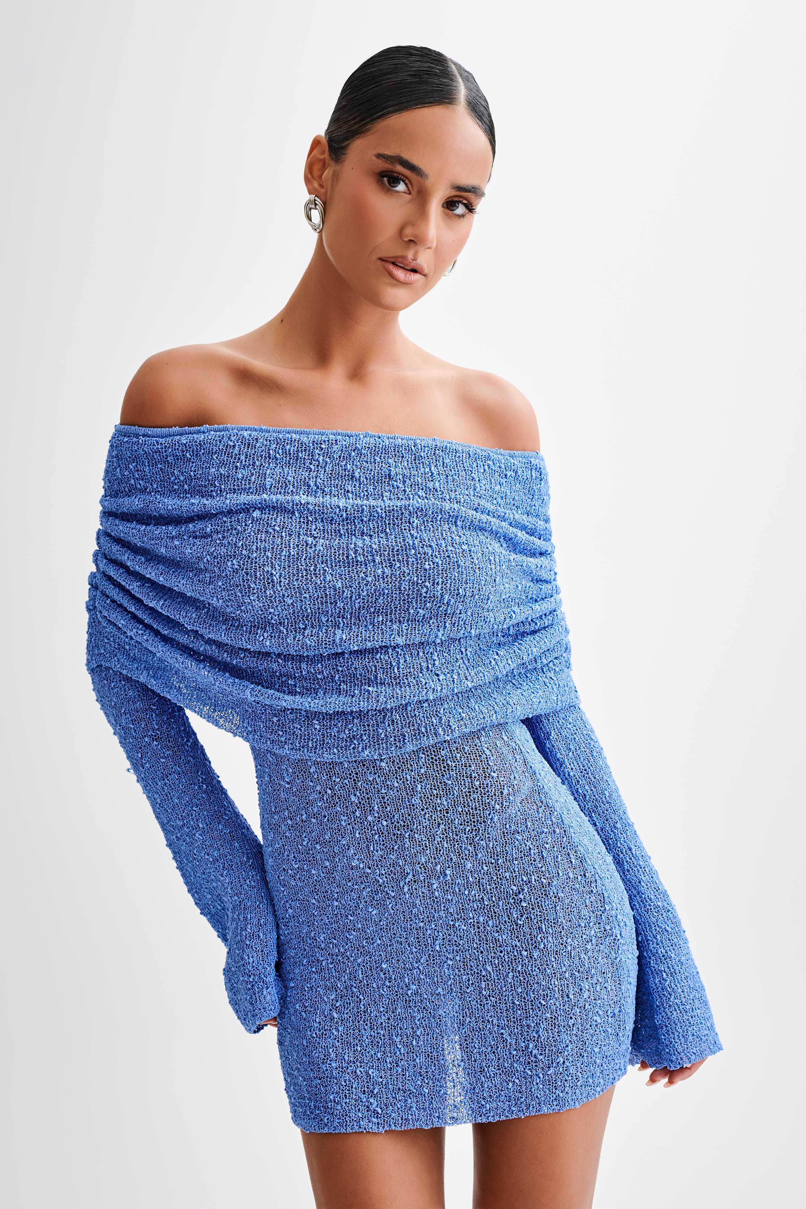 Ivory Bouclé Off-Shoulder Mini Dress