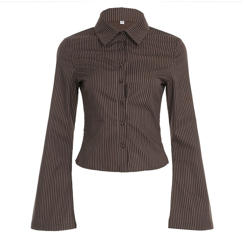Striped Fitted Button-Up Blouse