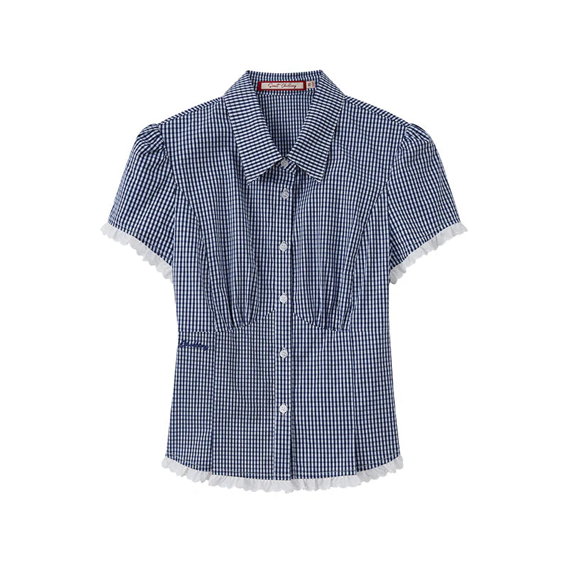 Women’s Gingham Lace-Trim Set