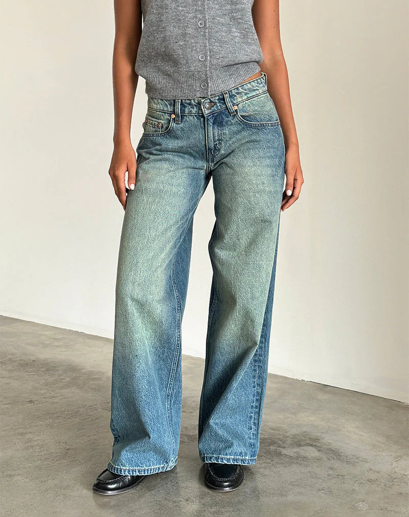 Vintage Wash Wide-Leg Jeans