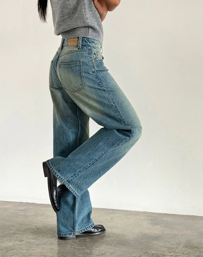 Vintage Wash Wide-Leg Jeans