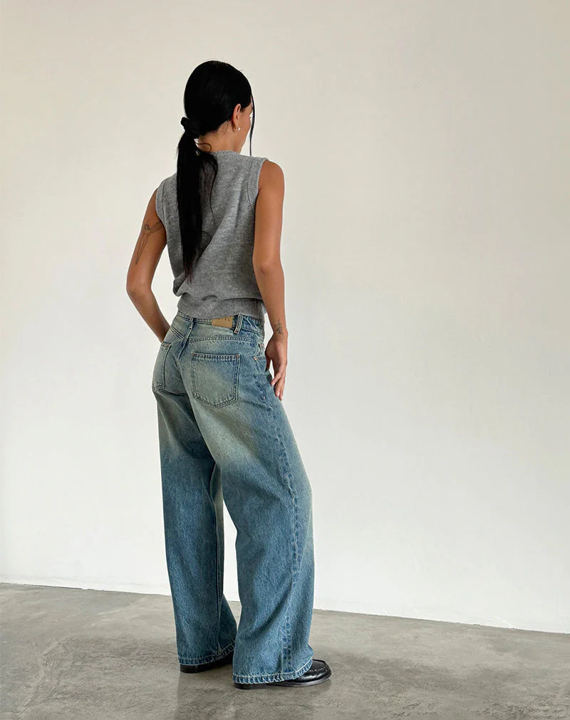 Vintage Wash Wide-Leg Jeans