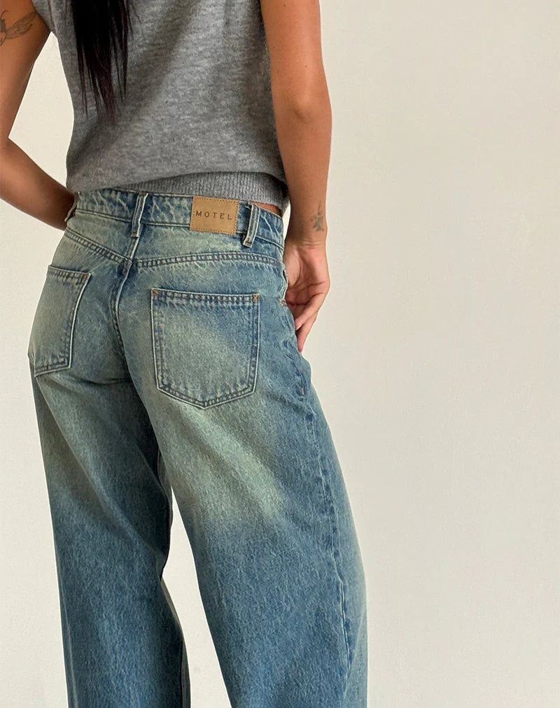 Vintage Wash Wide-Leg Jeans