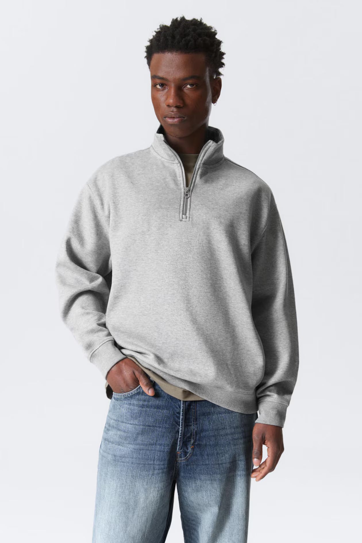 Light Grey Quarter-Zip Ribbed Top