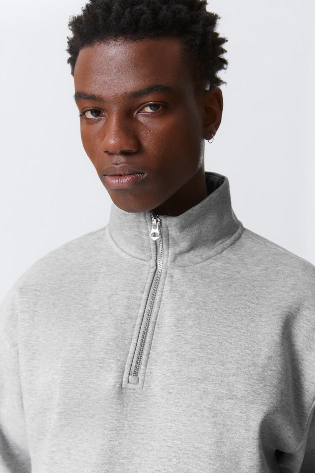 Light Grey Quarter-Zip Ribbed Top