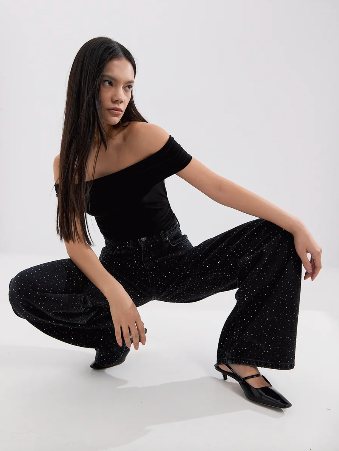 Midnight Sparkle High-Waisted Jeans