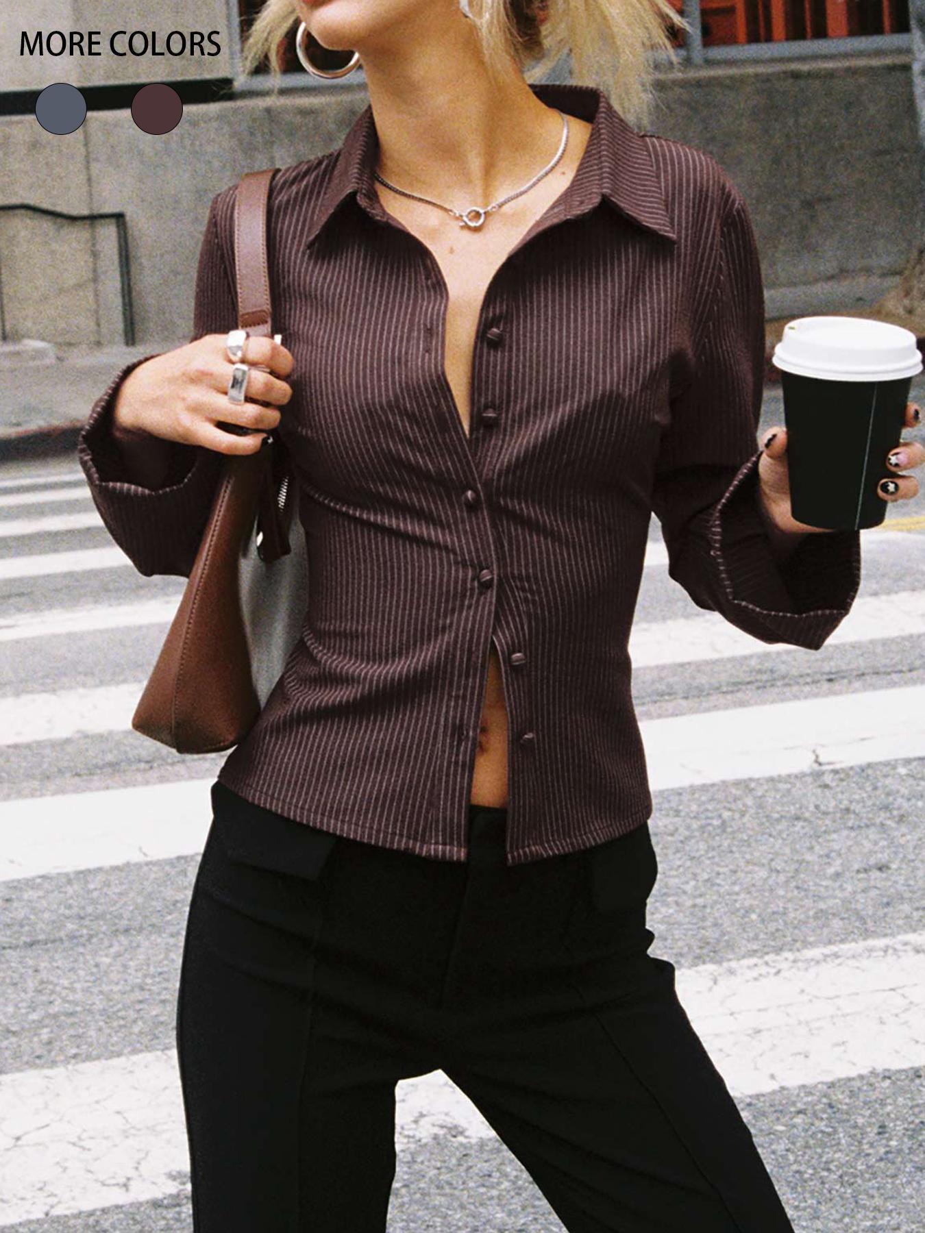 Striped Fitted Button-Up Blouse