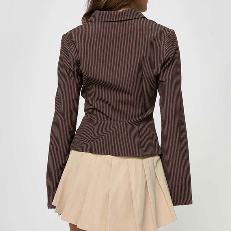 Striped Fitted Button-Up Blouse