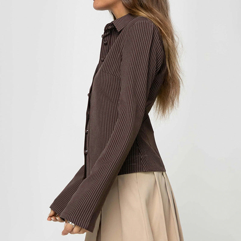 Striped Fitted Button-Up Blouse