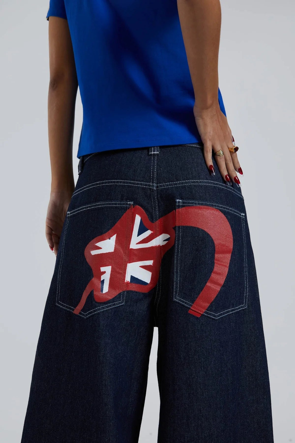 Wide-Leg Graphic Denim