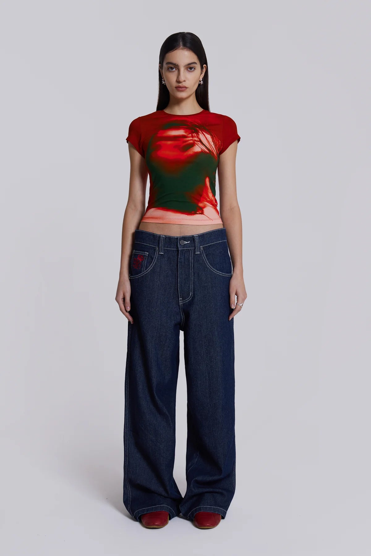 Wide-Leg Graphic Denim
