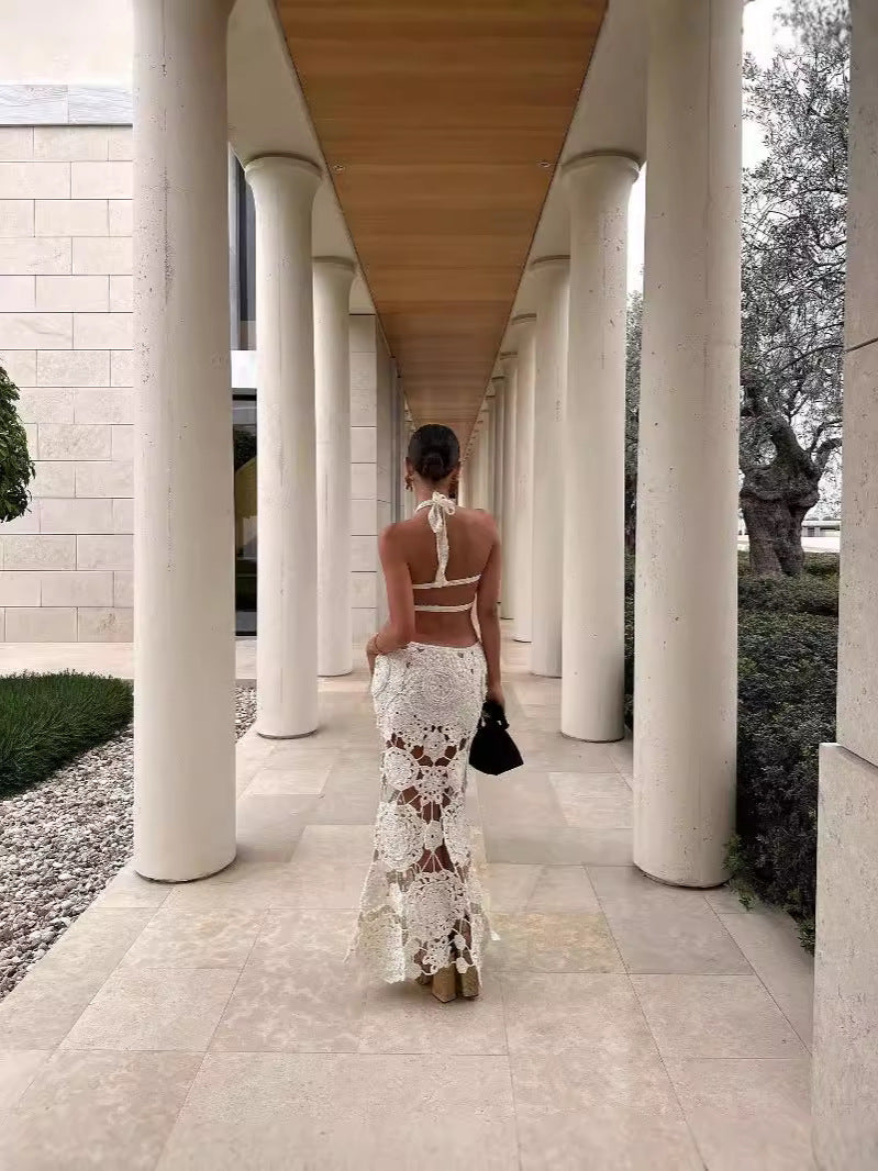 White Crochet Cut-Out Maxi Dress
