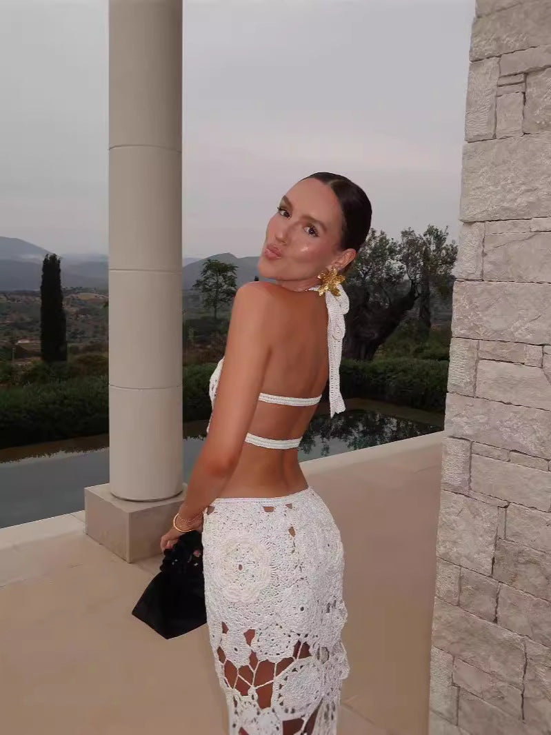 White Crochet Cut-Out Maxi Dress