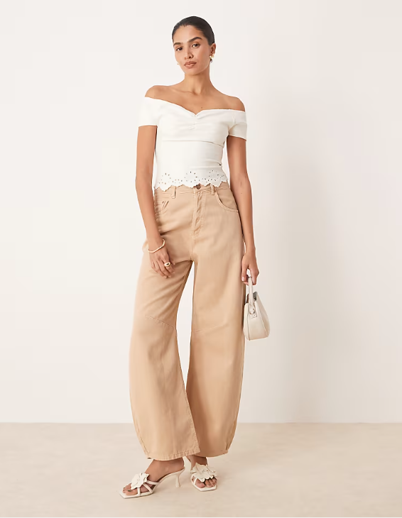 White Off-Shoulder Eyelet Hem Top