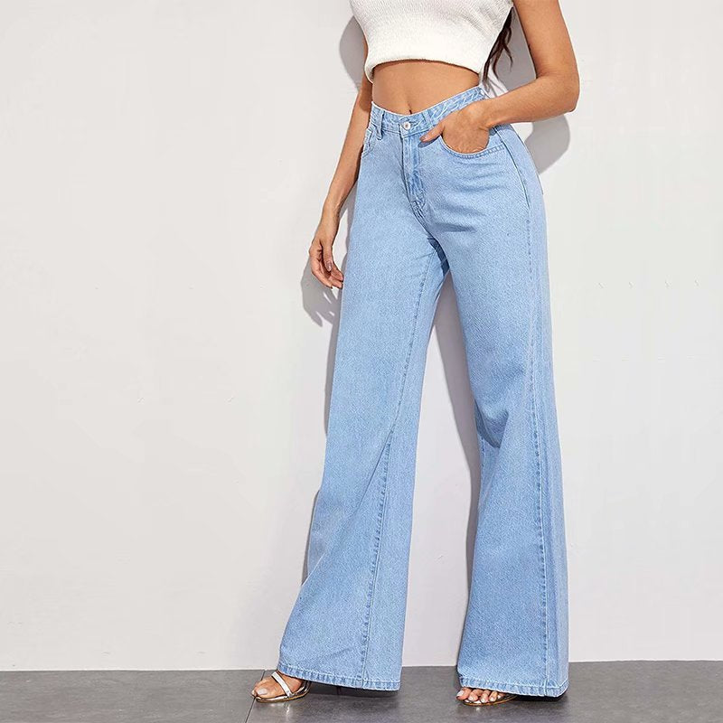 Petite Pleated Wide Leg Jeans – Light Blue