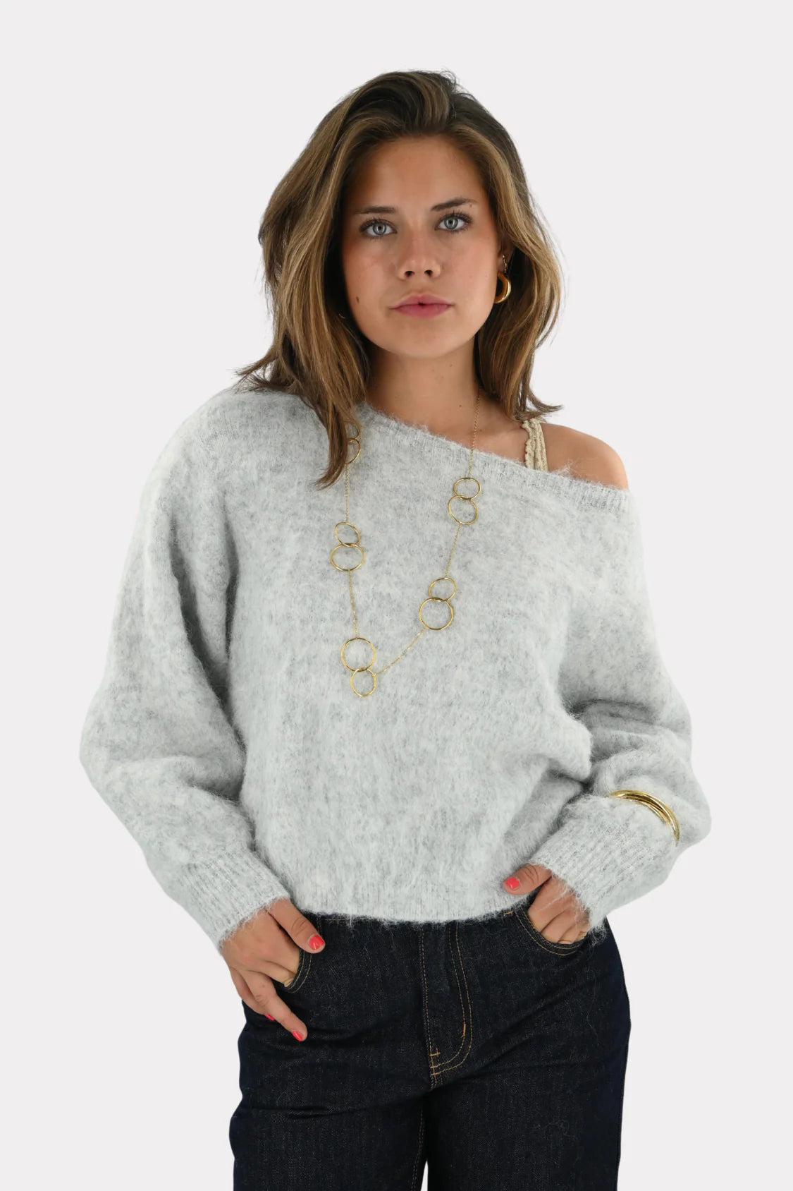 Women’s Knit Sweater – Light Grey Cozy Style